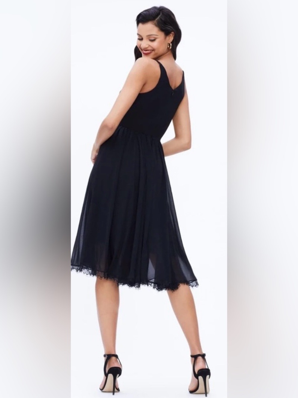 Dress the Population Alicia Dress Lace Black Plunge Cocktail Party Midi Medium - Picture 15 of 15